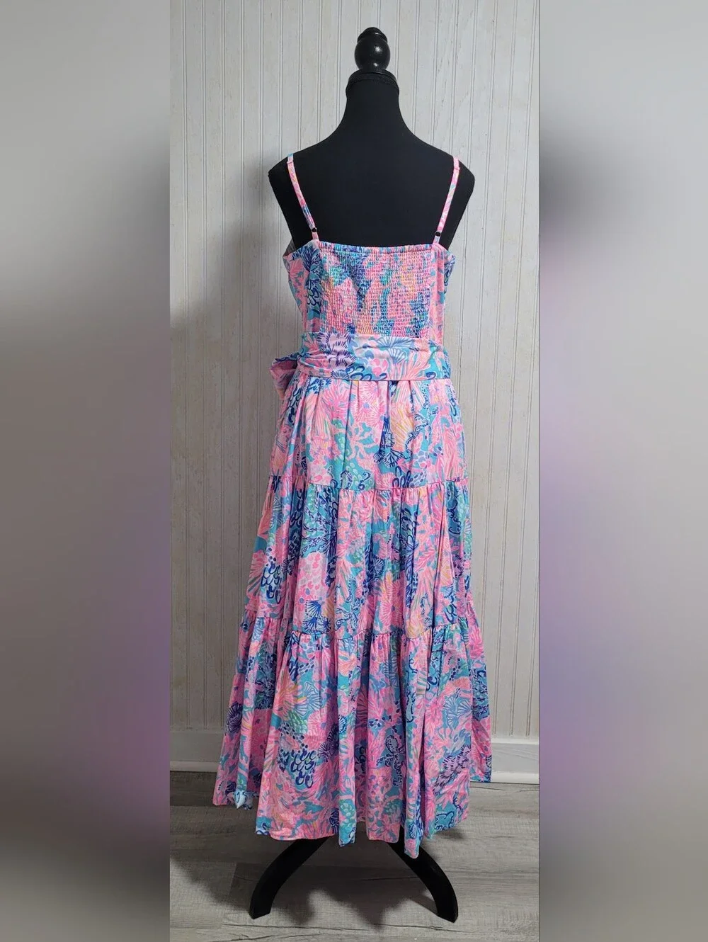 Lilly Pulitzer Edith Maxi Dress Splendor in the Sand Pink Blue Size 8 EUC - Picture 3 of 15